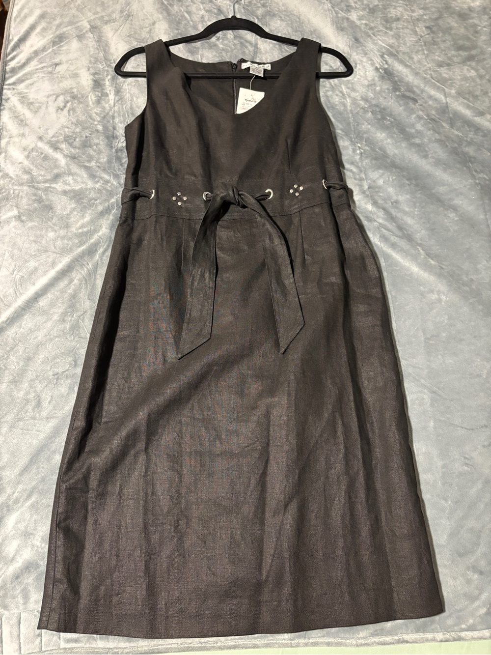 Vintage Jillian Jones Black Linen Sleeveless Studded Waist Tie Dress 8 (fits sm)